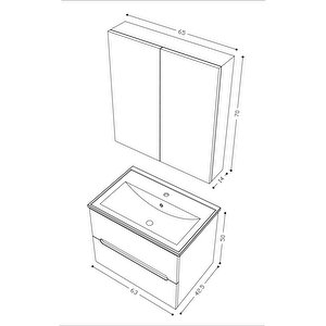 Teta Home Kopenhag 65 Cm Mdf Gövde Membran Kapak Banyo Dolabı Seti