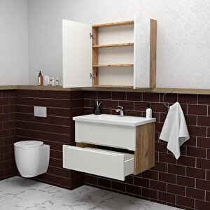 Kopenhag 80 Cm Mdf Gövde Membran Kapak Banyo Dolabı Seti Atlantik Çam