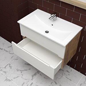 Kopenhag 80 Cm Mdf Gövde Membran Kapak Banyo Dolabı Seti Atlantik Çam