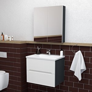 Kopenhag 65 Cm Mdf Gövde Membran Kapak Banyo Dolabı Seti Antrasit Beyaz