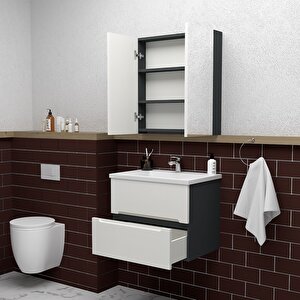 Kopenhag 65 Cm Mdf Gövde Membran Kapak Banyo Dolabı Seti Antrasit Beyaz