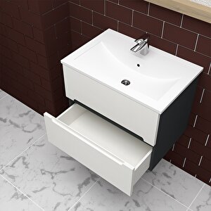 Kopenhag 65 Cm Mdf Gövde Membran Kapak Banyo Dolabı Seti Antrasit Beyaz
