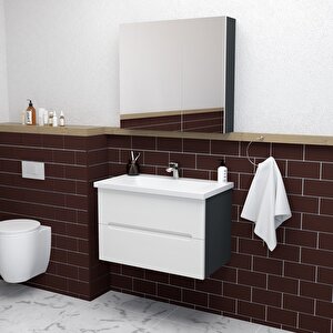 Kopenhag 80 Cm Mdf Gövde Membran Kapak Banyo Dolabı Seti Antrasit Beyaz