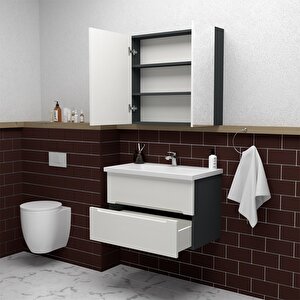 Kopenhag 80 Cm Mdf Gövde Membran Kapak Banyo Dolabı Seti Antrasit Beyaz