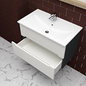 Kopenhag 80 Cm Mdf Gövde Membran Kapak Banyo Dolabı Seti Antrasit Beyaz