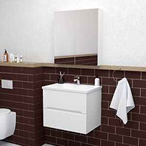 Kopenhag 65 Cm Mdf Gövde Membran Kapak Banyo Dolabı Seti Beyaz