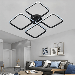 Siyah Modern Tasarım Krom Çizgili Plafonyer Ultra Power Beyaz Ledli Avize