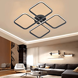 Siyah Modern Tasarım Gold Çizgili Plafonyer Ultra Power Beyaz Ledli Avize