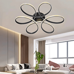Siyah Modern Tasarım Gold Çizgili Plafonyer Ultra Power Beyaz Ledli Avize