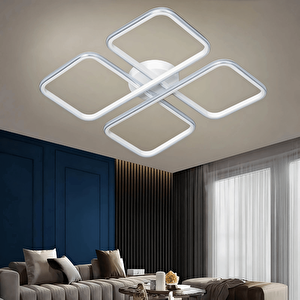 Beyaz Modern Tasarım Krom Çizgili Plafonyer Ultra Power Beyaz Ledli Avize