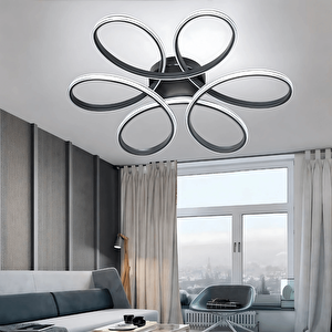 Siyah Modern Tasarım Krom Çizgili Plafonyer Ultra Power Beyaz Ledli Avize
