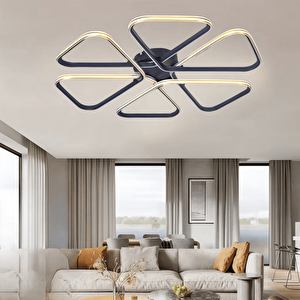 Siyah Modern Tasarım Gold Çizgili Plafonyer Ultra Power Beyaz Ledli Avize