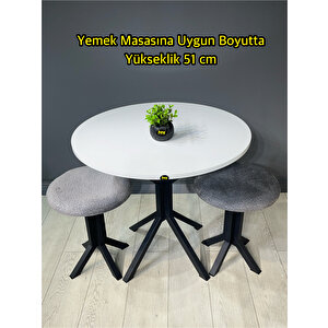 Tabure Gri Puffy Bukle Kumaş Puf Makyaj Masası Sandalyesi Metal Sandalye Tekli Çap 39 X Yükseklik 51 Cm