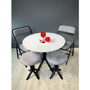 Tabure Gri Puffy Bukle Kumaş Puf Makyaj Masası Sandalyesi Metal Sandalye Tekli Çap 39 X Yükseklik 51 Cm