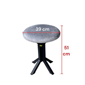 Tabure Gri Puffy Bukle Kumaş Puf Makyaj Masası Sandalyesi Metal Sandalye Tekli Çap 39 X Yükseklik 51 Cm