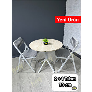 Pars 2 Kişilik Yuvarlak Mutfak Yemek Masası Takımı 2+1 Traverten Kazayağı Kumaş 70 Cm