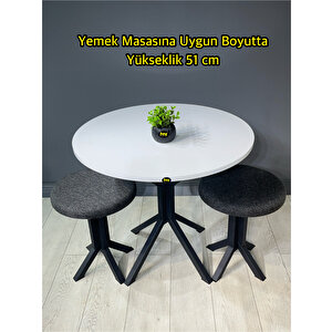 Tabure Gri Keten Kumaş Puf Makyaj Masası Sandalyesi Metal Sandalye Tekli Çap 39 X Yükseklik 51 Cm