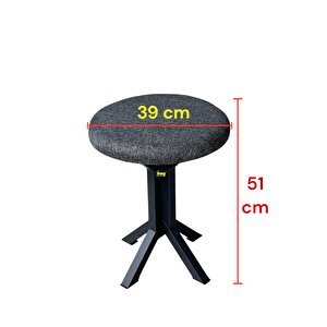 Tabure Gri Keten Kumaş Puf Makyaj Masası Sandalyesi Metal Sandalye Tekli Çap 39 X Yükseklik 51 Cm