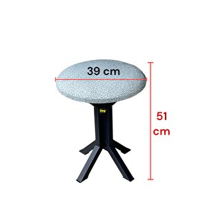 Tabure Mavi Puffy Bukle Kumaş Puf Makyaj Masası Sandalyesi Metal Sandalye Tekli Çap 39 X Yükseklik 51 Cm
