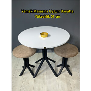Tabure Kahverengi Puffy Bukle Kumaş Puf Makyaj Masası Sandalyesi Metal Sandalye Tekli Çap 39 X Yükseklik 51 Cm