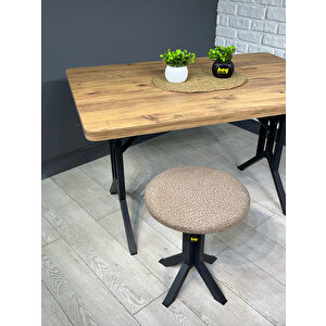 Tabure Kahverengi Puffy Bukle Kumaş Puf Makyaj Masası Sandalyesi Metal Sandalye Tekli Çap 39 X Yükseklik 51 Cm