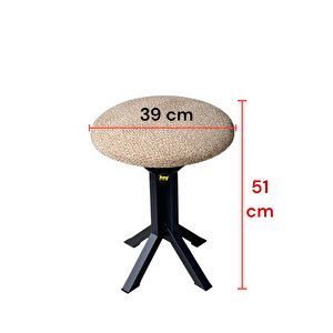 Tabure Kahverengi Puffy Bukle Kumaş Puf Makyaj Masası Sandalyesi Metal Sandalye Tekli Çap 39 X Yükseklik 51 Cm