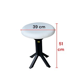 Tabure Beyaz Deri Puf Makyaj Masası Sandalyesi Metal Sandalye Tekli Çap 39 X Yükseklik 51 Cm