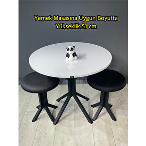 Tabure Siyah Deri Puf Makyaj Masası Sandalyesi Metal Sandalye Tekli Çap 39 X Yükseklik 51 Cm
