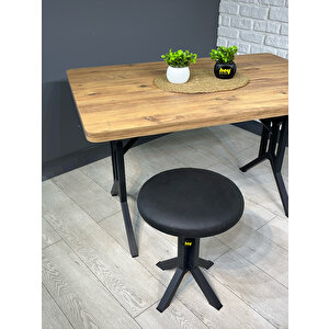 Tabure Siyah Deri Puf Makyaj Masası Sandalyesi Metal Sandalye Tekli Çap 39 X Yükseklik 51 Cm