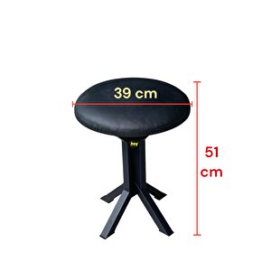 Tabure Siyah Deri Puf Makyaj Masası Sandalyesi Metal Sandalye Tekli Çap 39 X Yükseklik 51 Cm