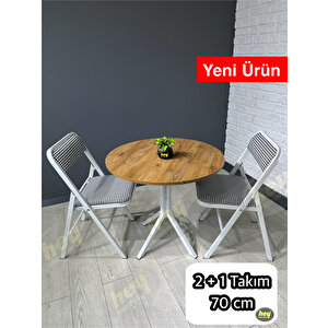 Pars 2 Kişilik Yuvarlak Mutfak Yemek Masası Takımı 2+1 Ceviz Kazayağı Kumaş 70 Cm