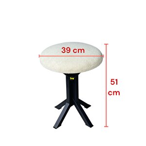 Tabure Krem Puffy Bukle Kumaş Puf Makyaj Masası Sandalyesi Metal Sandalye Tekli Çap 39 X Yükseklik 51 Cm
