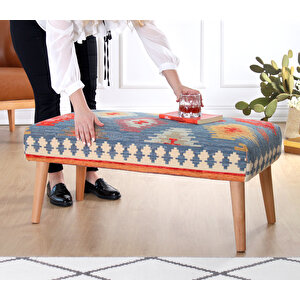 Beshir Kilim Bench Puf- Mavi