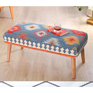 Beshir Kilim Bench Puf- Mavi