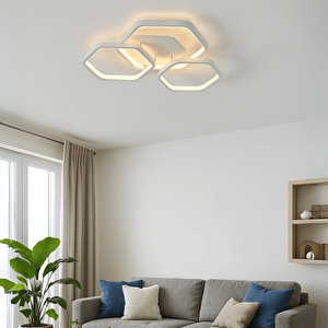 Mimari Tasarım 3'lü 3 Renk Ledli Plafonyer Modern Ledli Avize Led Avize