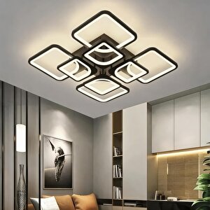  4+4 Modern 3 Renk Ledli Mimari Tasarım Siyah Plafonyer Lüks 8'li̇ Ledli Avize
