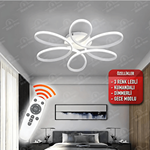 Beyaz Kumandalı 3 Renk Ledli Dimmerli Plafonyer Modern Ledli Avize