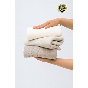 Softure 3’lü El Yüz Havlusu | Günlük Kullanım | 50x90 Cm | Yumuşak, Dayanıklı | Bej Tonlar Bej