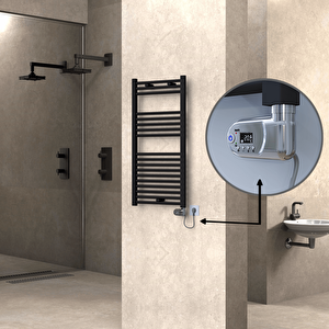 Haiti Elektrikli Havlupan 500x1000 Düz Siyah (thesis Termostat) 600w