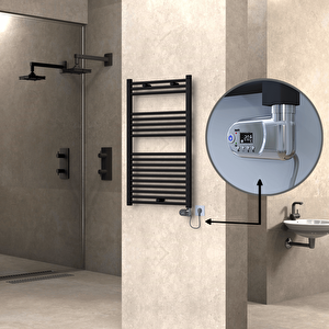 Haiti Elektrikli Havlupan 600x1000 Düz Siyah (thesis Termostat) 600w