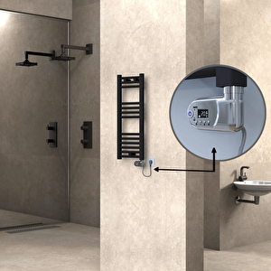 Haiti Elektrikli Havlupan 300x800 Düz Siyah (thesis Termostat) 200w
