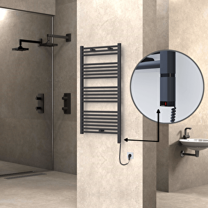 Haiti Elektrikli Havlupan 600x1100 Düz Antrasit (oned On/off ) Sağ 600w