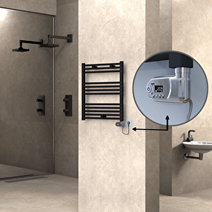 Haiti Elektrikli Havlupan 600x700 Düz Siyah (thesis Termostat) 300w