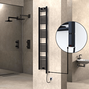 Haiti Elektrikli Havlupan 300x1800 Düz Siyah (oned On/off ) Sağ 600w