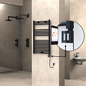 Haiti Elektrikli Havlupan 600x1000 Düz Siyah (ktx4 Termostat) 600w Spiral Kablolu