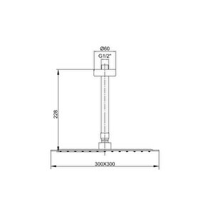 Ark İnce Kare Tepe Duş Başlığı Tavandan Borulu (300x300 mm)