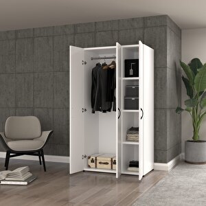 Ugi̇ 3 Kapaklı Beyaz Elbise Dolabı / Toparlayıcı / Çok Amaçlı Dolap