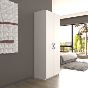 Modüleva Beyaz 2 Kapaklı 5 Katlı Çok Amaçlı / Elbise Dolabı / Saklama Dolabı