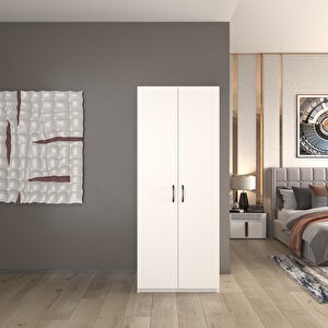Modüleva Beyaz 2 Kapaklı 5 Katlı Çok Amaçlı / Elbise Dolabı / Saklama Dolabı
