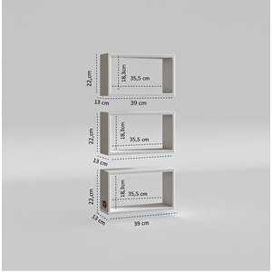 Kenzlife Duvar Rafı Kitaplık Hülas Byz 022*039*13 Üçlü Duvara Asma Aparatlıdır 3 Adet